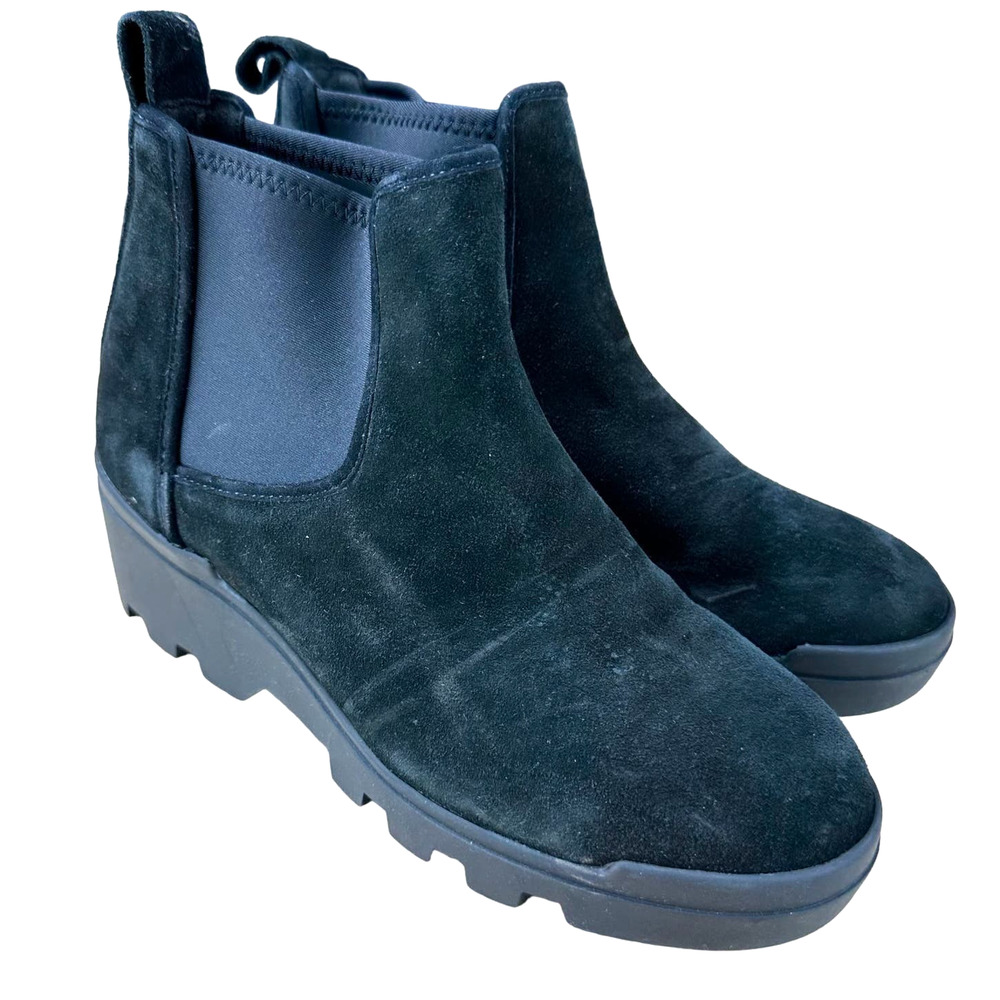 Eileen Fisher NWOB Splash Waterproof Suede Black Wedge Bootie Size 10 Lug Sole